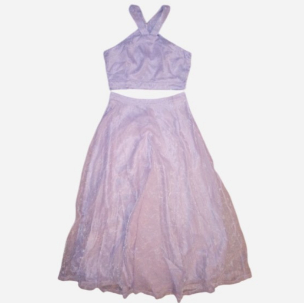 Lulu's Lavender Two-Piece Halter Crop Top & Maxi Skirt Set